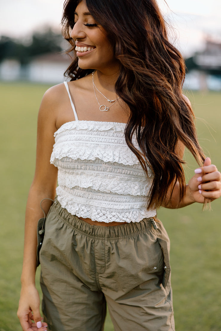 Laces Out Ruffle Lace Cami Tube Top (Ivory)