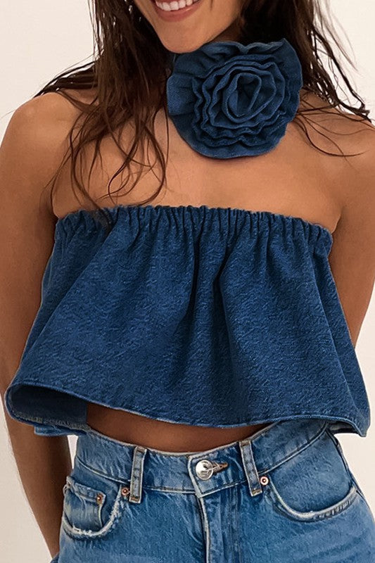 First Impression Rose Denim Tube Top