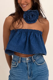 First Impression Rose Denim Tube Top