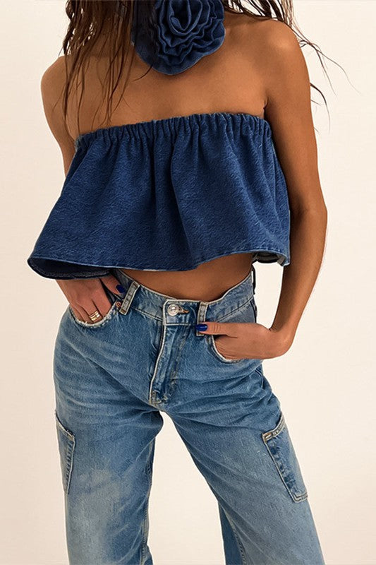 First Impression Rose Denim Tube Top