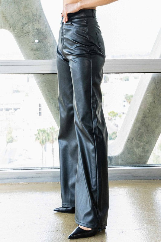 Wonderland Wide Leg Leather Pants (Black)