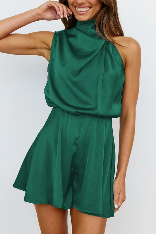 Santas Helper Satin Mocked Romper (Green)