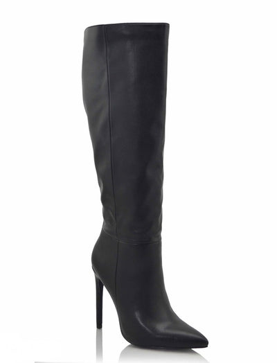 So Sheek Stiletto Leather Boots (Black)