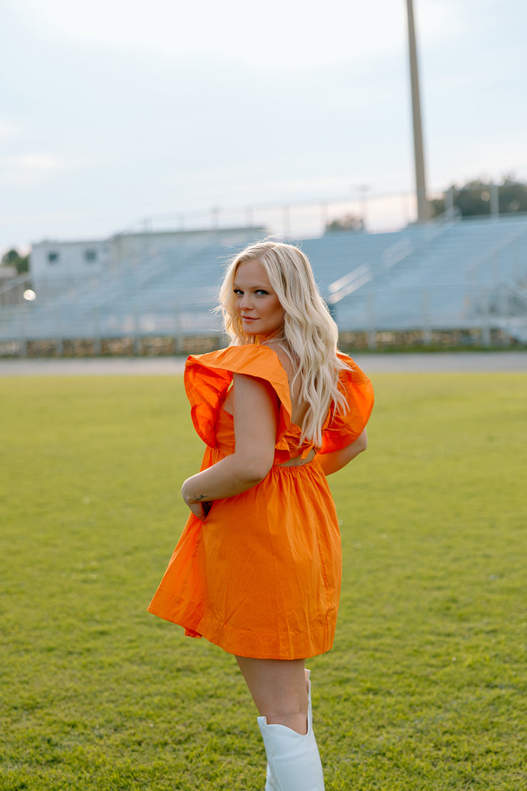 Go with the Flow Ruffle Mini Dress (Orange)