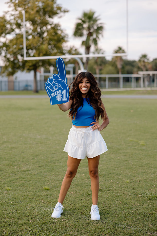 Game Day Flare Ruffle Shorts (White)