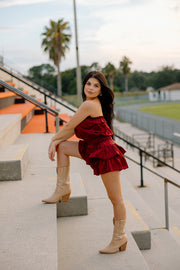 Go Long Strapless Ruffle Romper (Burgundy)