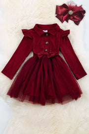 Little Mrs. Clause Tulle Dress (Burgundy)