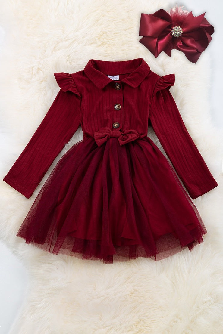 Little Mrs. Clause Tulle Dress (Burgundy)