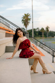 Go Long Strapless Ruffle Romper (Burgundy)