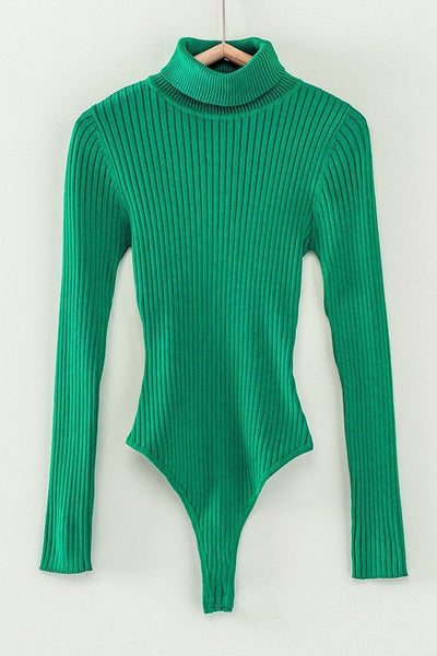 Turtle Neck Ribbed Bodysuit (Green)