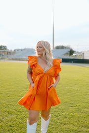 Go with the Flow Ruffle Mini Dress (Orange)