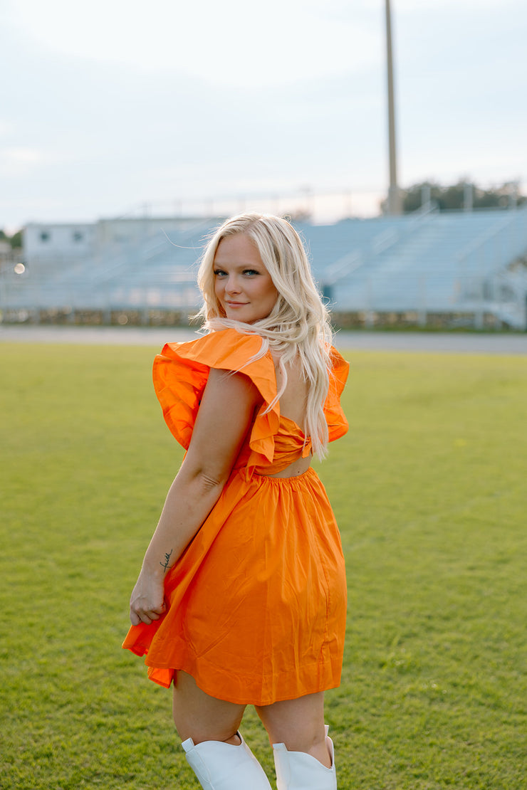 Go with the Flow Ruffle Mini Dress (Orange)