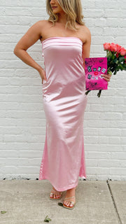 Regina George Satin Strapless Dress (Pink)