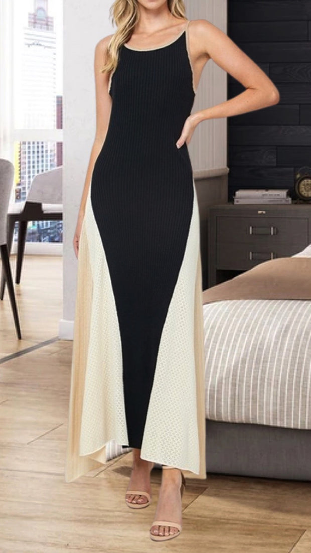 Vacation Mode Ribbed Maxi Dress (Black)