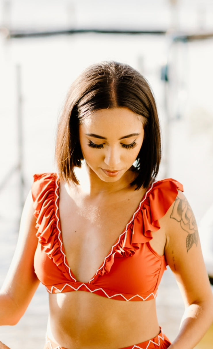 Lady in Red Ruffle Bikini Top