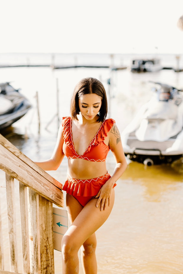 Lady in Red Ruffle High Wasted Bikini Bottoms