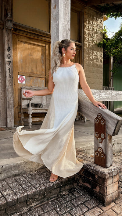 Vacation Mode Ribbed Maxi Dress (Ivory)