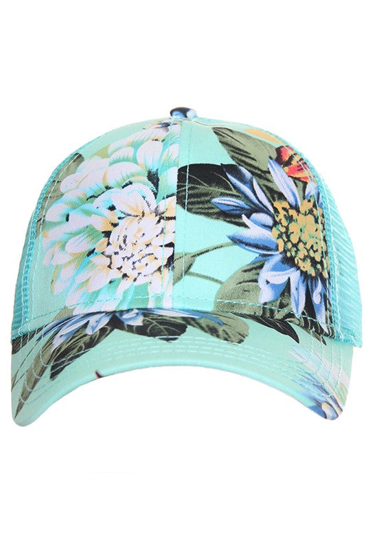 Tropic Floral Print Ponytail Hat