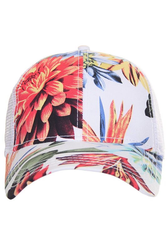 Tropic Floral Print Ponytail Hat