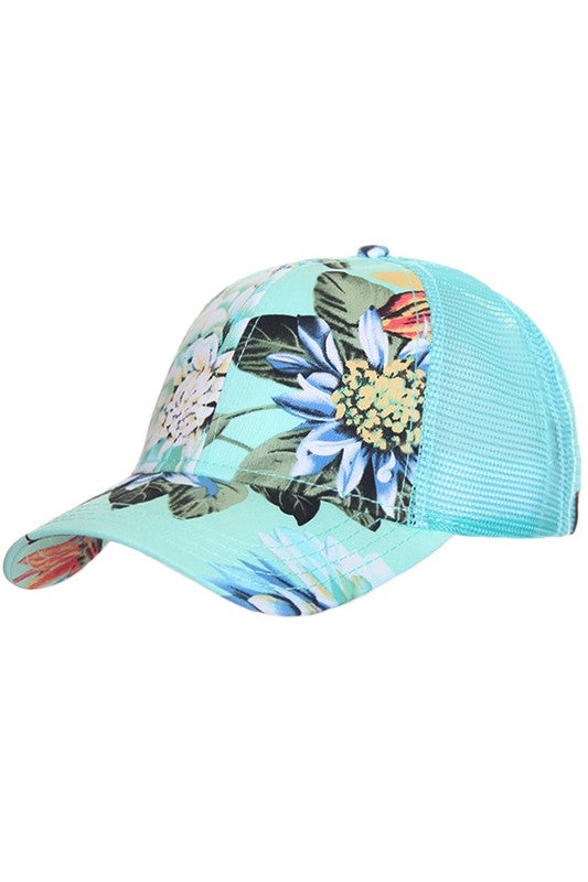 Tropic Floral Print Ponytail Hat