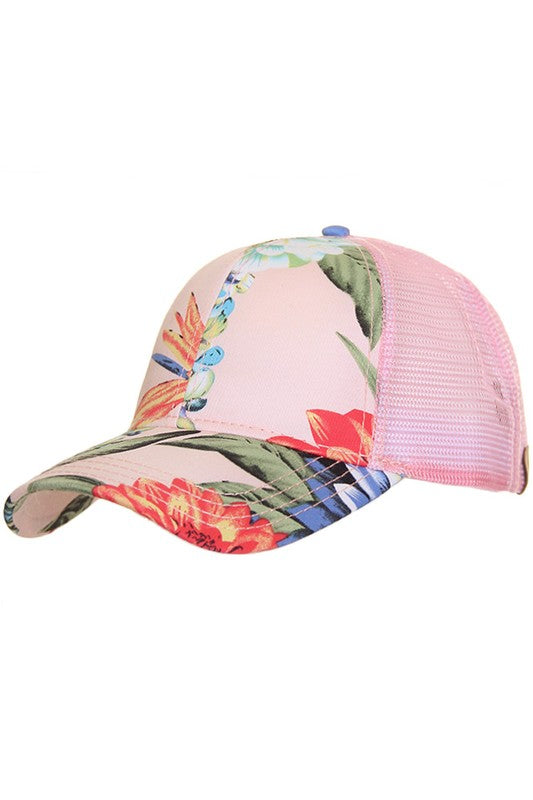 Tropic Floral Print Ponytail Hat