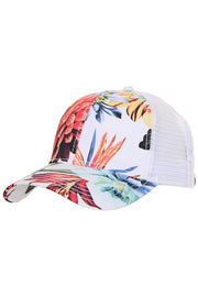 Tropic Floral Print Ponytail Hat