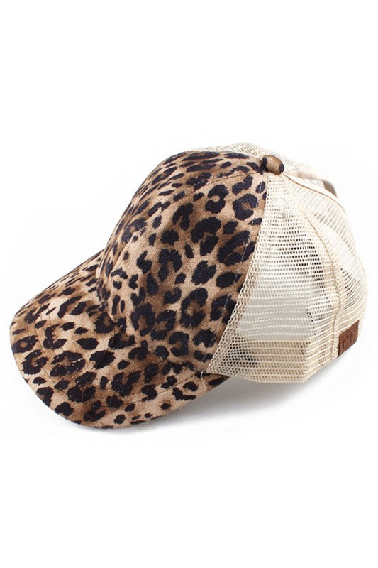 Leopard Print Ponytail Hat