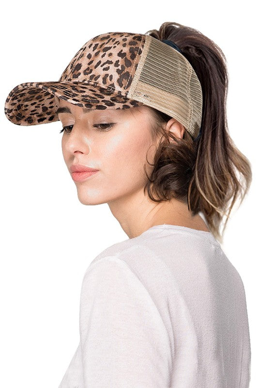 Leopard Print Ponytail Hat