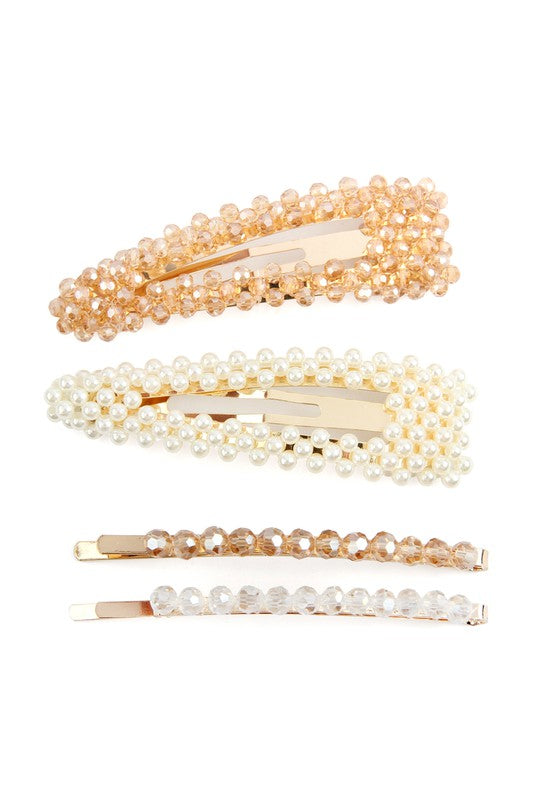 Pearl & Glass Bead Barrette Set