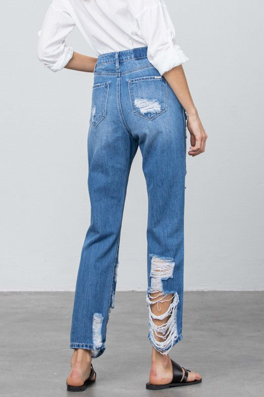 On the Daily Distressed High Wasted Jeans (Medium Denim)