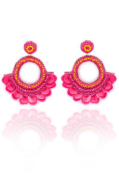 Sequins Seed Bead Circle Earrings (Pink)