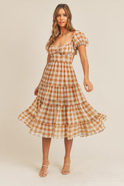 Perfectly Plaid Backless Midi Dress (Ginger)