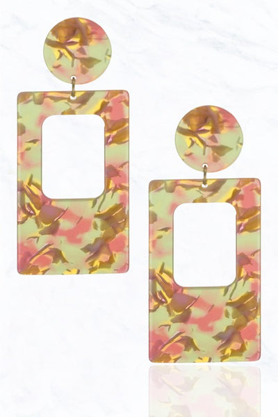 Go Girl Geometric Drop Earrings (Pink/Green)