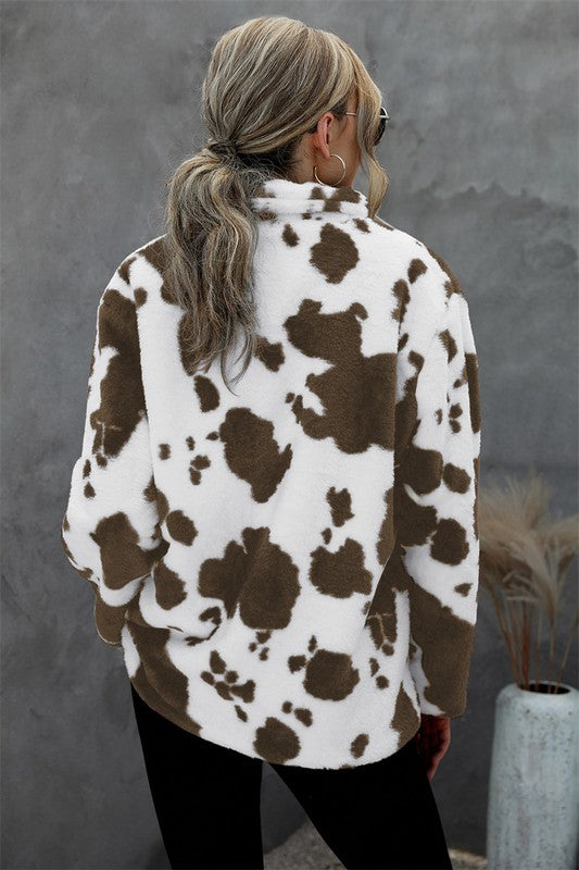 Cowgirl Up Cow Print Fur Coat (Brown)