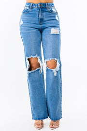 So Be It Wide Leg Distressed Denim Jeans