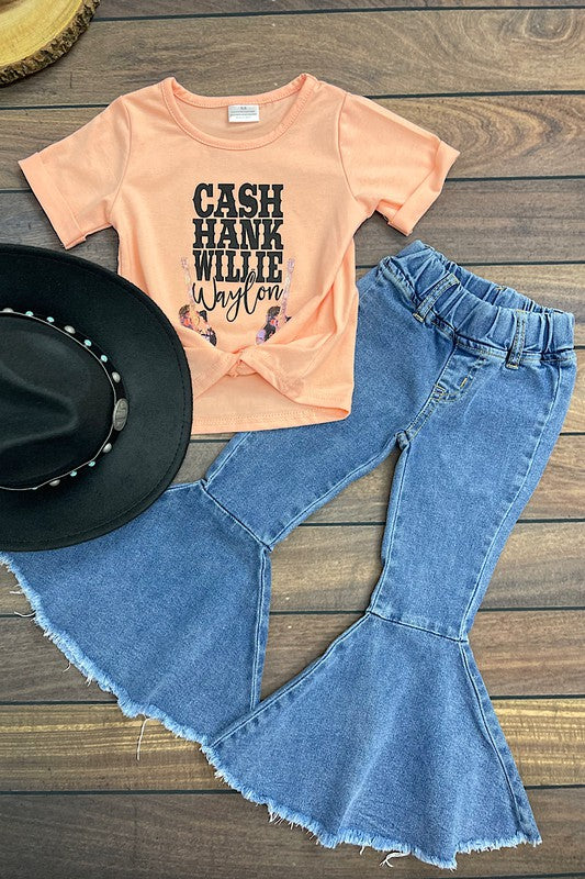 Cash Hank Willie and Waylon Tee and Belle Bottom Set