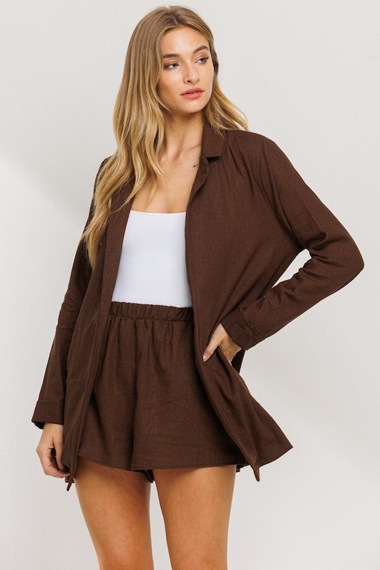 Boss Babe Blazer Jacket and Short Set (Brown)