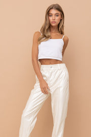 Faux-y Leather Jogger Pants (Pearl)