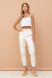 Faux-y Leather Jogger Pants (Pearl)