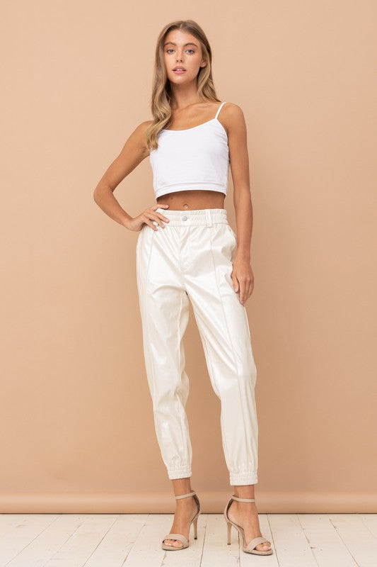 Faux-y Leather Jogger Pants (Pearl)