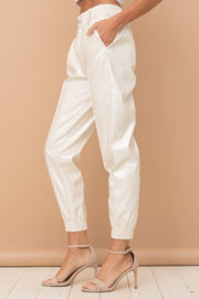 Faux-y Leather Jogger Pants (Pearl)