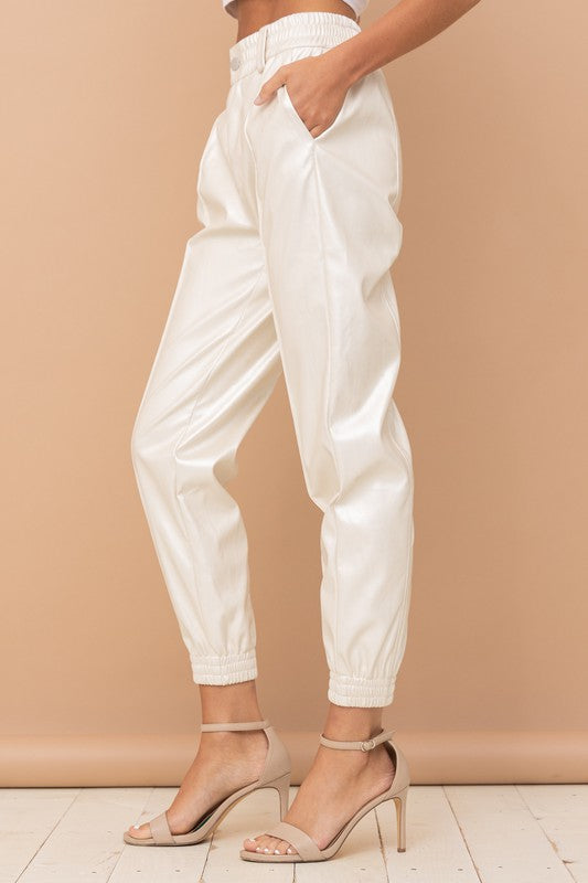 Faux-y Leather Jogger Pants (Pearl)