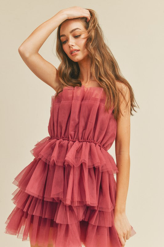 Southern Princess Tulle Ruffle Dress (Magenta)