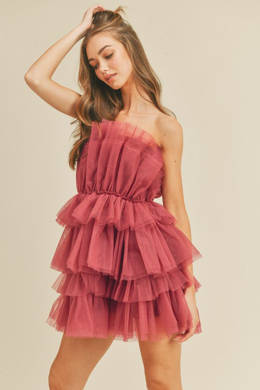 Southern Princess Tulle Ruffle Dress (Magenta)