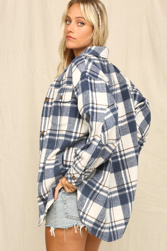 Fall Affair Oversized Plaid Shacket (Navy)