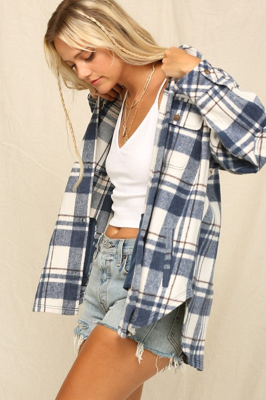 Fall Affair Oversized Plaid Shacket (Navy)