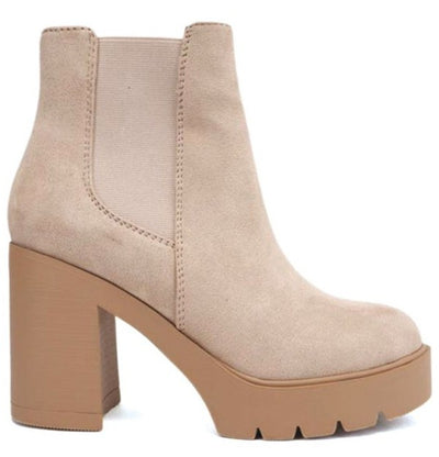 Follow In My Footsteps Platform Heel Bootie (Beige)