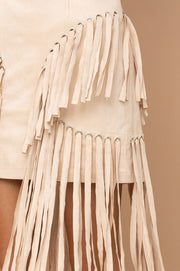 Say it ain't So Suede Long Fringe Western Skirt (Beige)