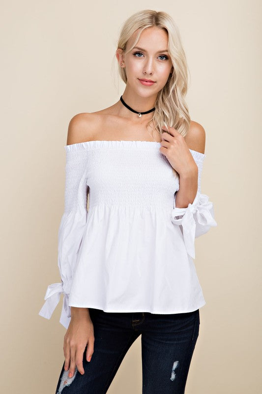 Smock off the Shoulder Tie Top