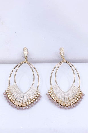 Beaded Thread Statement Earrings (Mauve)